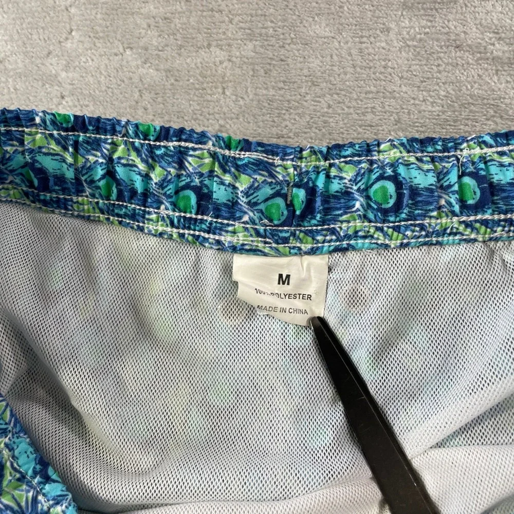 Peter Millar Swim Trunks Mens Medium Blue Green Peacock Feather Lined Summer